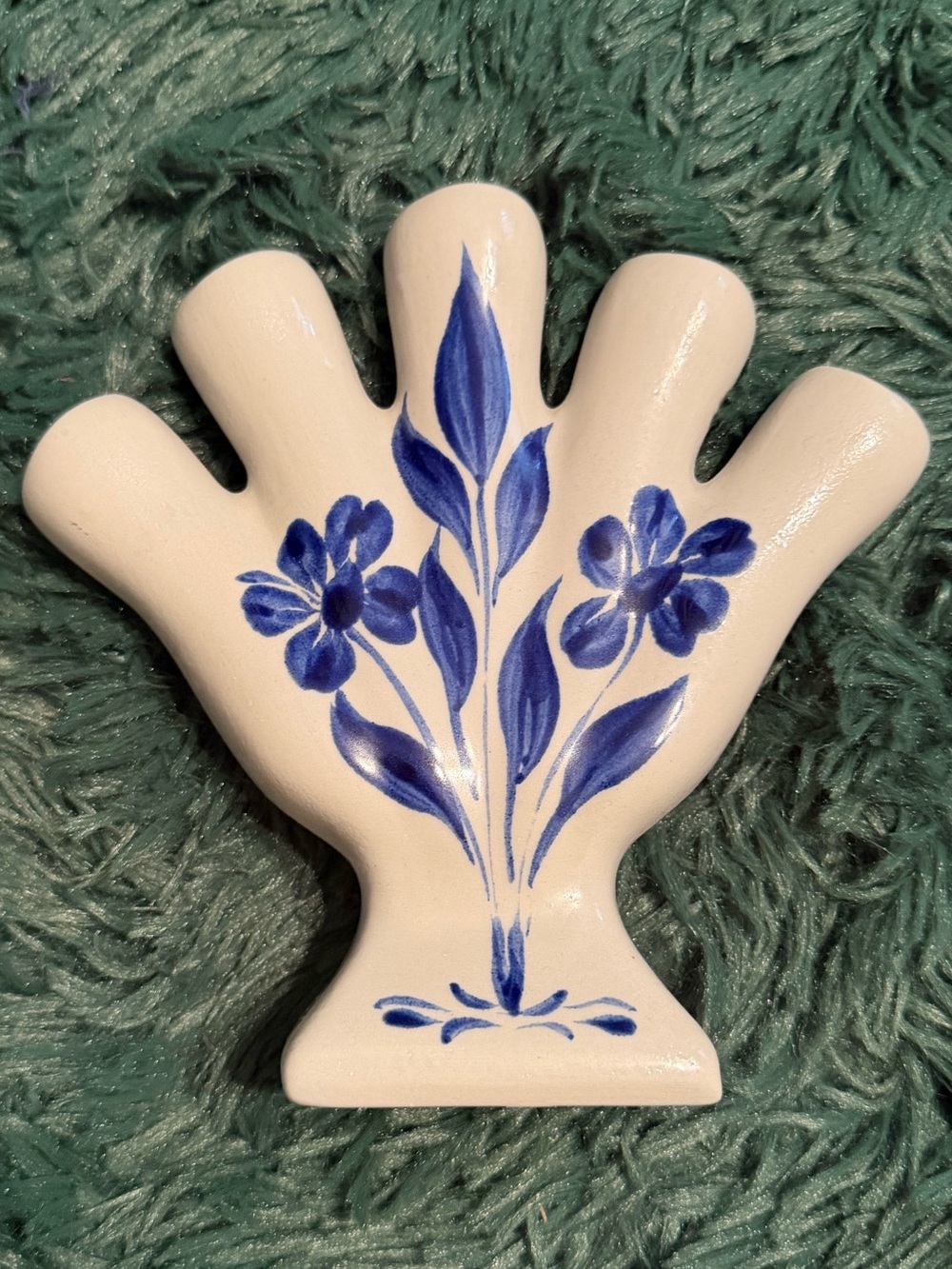 Vintage Blue & White Hand-Painted Ceramic Tulip Flower Vase Toothbrush Holder
